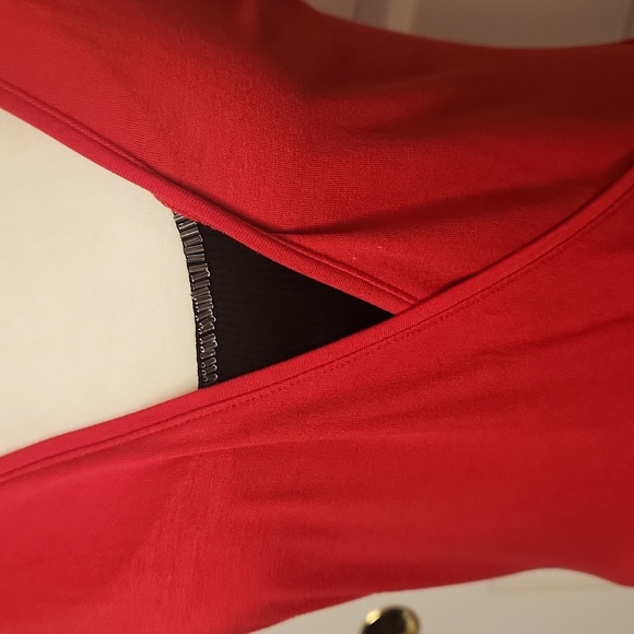 New York & Company Women's Vintage 90's Red V-Neck Wrap Top - Picture 3 of 12